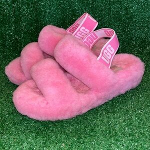 UGG Oh Yeah 1107953 Women's Pink Sheepskin Slip on Slippers SO CUTE!